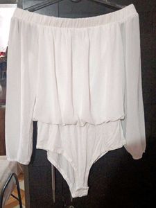 White Off-Shoulder Bodysuit Top