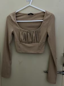 Ribbed Knit Long Sleeve Crop Top