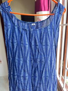 Blue Printed Sleeveless Kurta