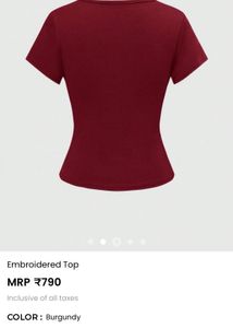 Embroidered Burgundy V-Neck Top