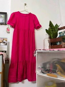Vibrant Pink Tiered Midi Dress