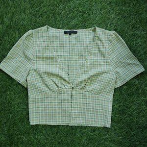 Green Plaid Crop Top