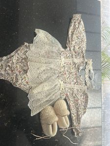 Floral Lace romper Set with Slippers and headband