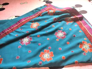 Firozi Saree With Matching Blouse
