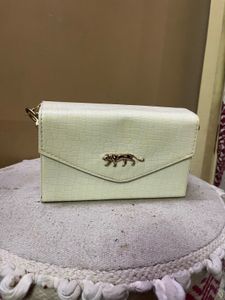 Cream Croc Embossed Clutch with Tiger Detail