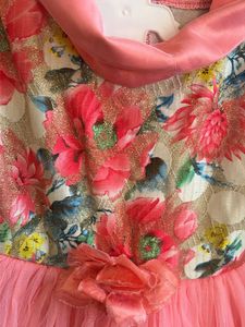 Girls Coral Floral Party Dress