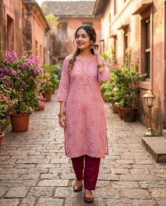 Pink Printed Kurta Set with Pants