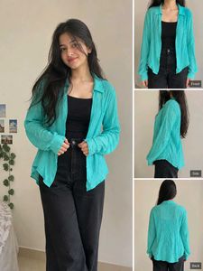 Chic Teal Oversized Button-Up Shirt