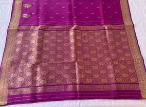 Vibrant magenta Silk Saree with Gold Border