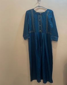 Teal Embroidered Kurti Dress