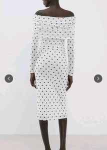 White Polka Dot Off-Shoulder Dress