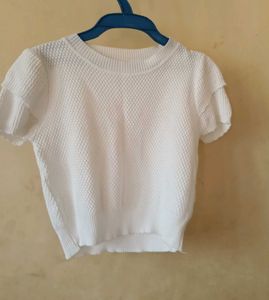 Women's White Knit Top with Ruffle Sleeves