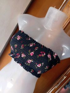 Smocked Floral Bandeau Bikini Top