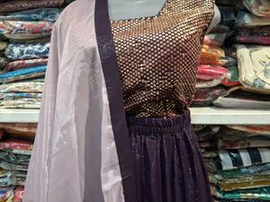 Elegant Purple &amp; Gold lehnga choli Set with Dupatt