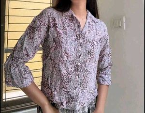 Floral Print Collared Button-Up Top
