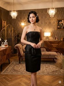 Elegant Black Strapless Peplum Dress