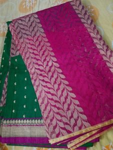Elegant Green &amp; Pink Saree