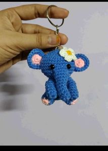Crocheted Blue Elephant Keychain