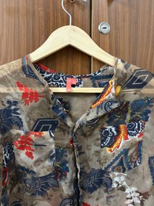 Sheer Print Button-Up Shirt