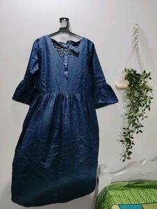 Denim Mid Floral Flower Print Design Frock
