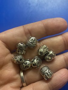 German Silver Budha Beads 8 Pcs