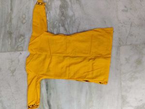 Vibrant Yellow Lucknow Chikan &amp; Kantha work Kurta