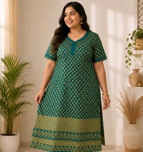 Handstitched Green Ethnic Kurta with Gold Print✨️