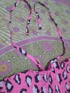 Cute Pink Leopard Print Smocked Dress