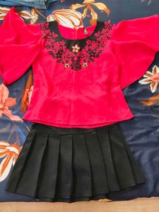 Red top with Black Skirt (Stretchable)