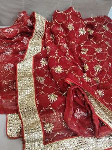 Exquisite Red Embellished Saree