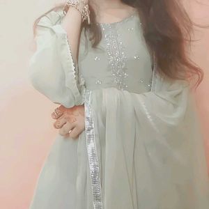 Green Long frock With Dupata