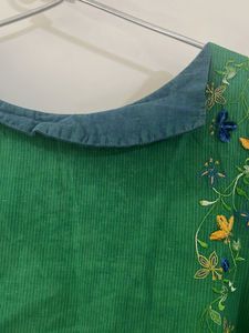 Green Kurta with Floral Embroidery