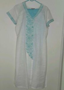 White and blue Cotton Kurta Set