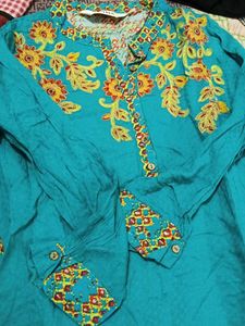 BIBA Teal Embroidered Kurta