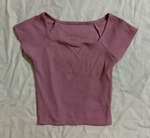 mauve ribbed square neck top