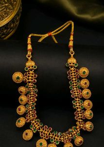 Exquisite Gold Necklace with Red & Green Stones