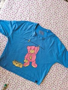 Nerdy Bear Graphic Blue T-Shirt