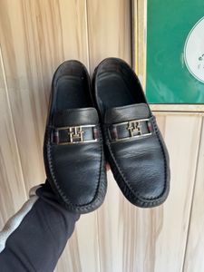 Tommy Hilfiger Navy Texured Leather Loafers