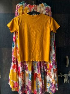 Mustard Ribbed Top &amp; Multicolor Floral skirt