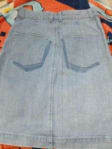 Classic Light Wash Denim Button-Front Skirt