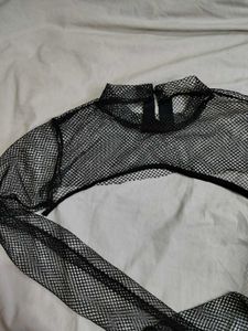 Black Mesh Long Sleeve with leather Top