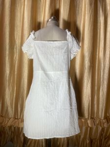 White Puff Sleeve Tie Front Mini Dress