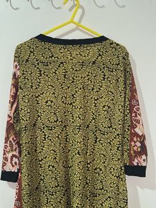 Olive Printed Kurta with button detailing
