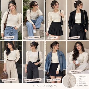 Cream Puff Sleeve Top With Tag