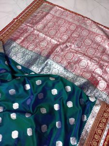 Peacock Blue Dual Tone Banarasi Saree