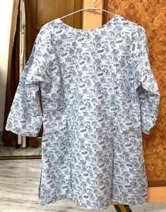 Blue Floral Print Cotton Kurta