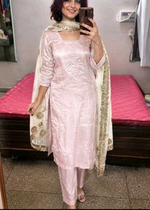 baby pink satin kurta set