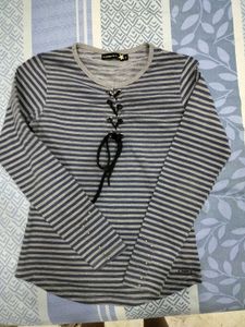 Striped Lace-Up Top