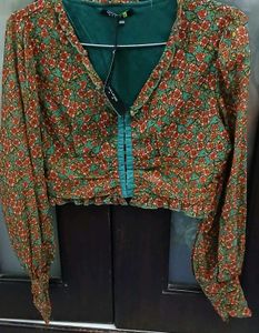Floral Print Button-Up Crop Top