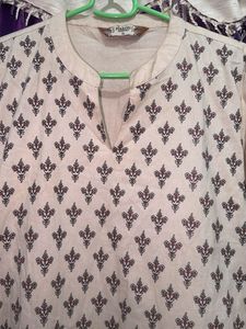 Cream Kurta with Floral Print